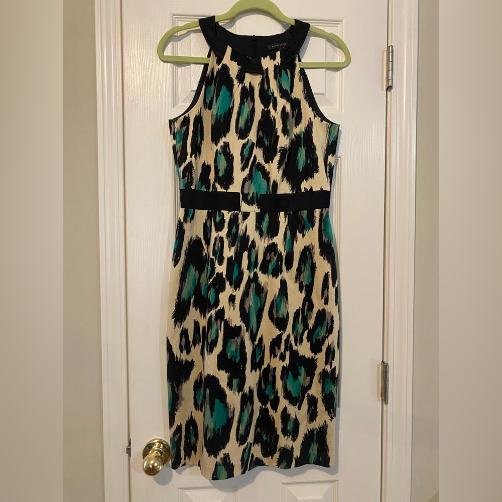 David Meister Black and Cream Patterned Dress